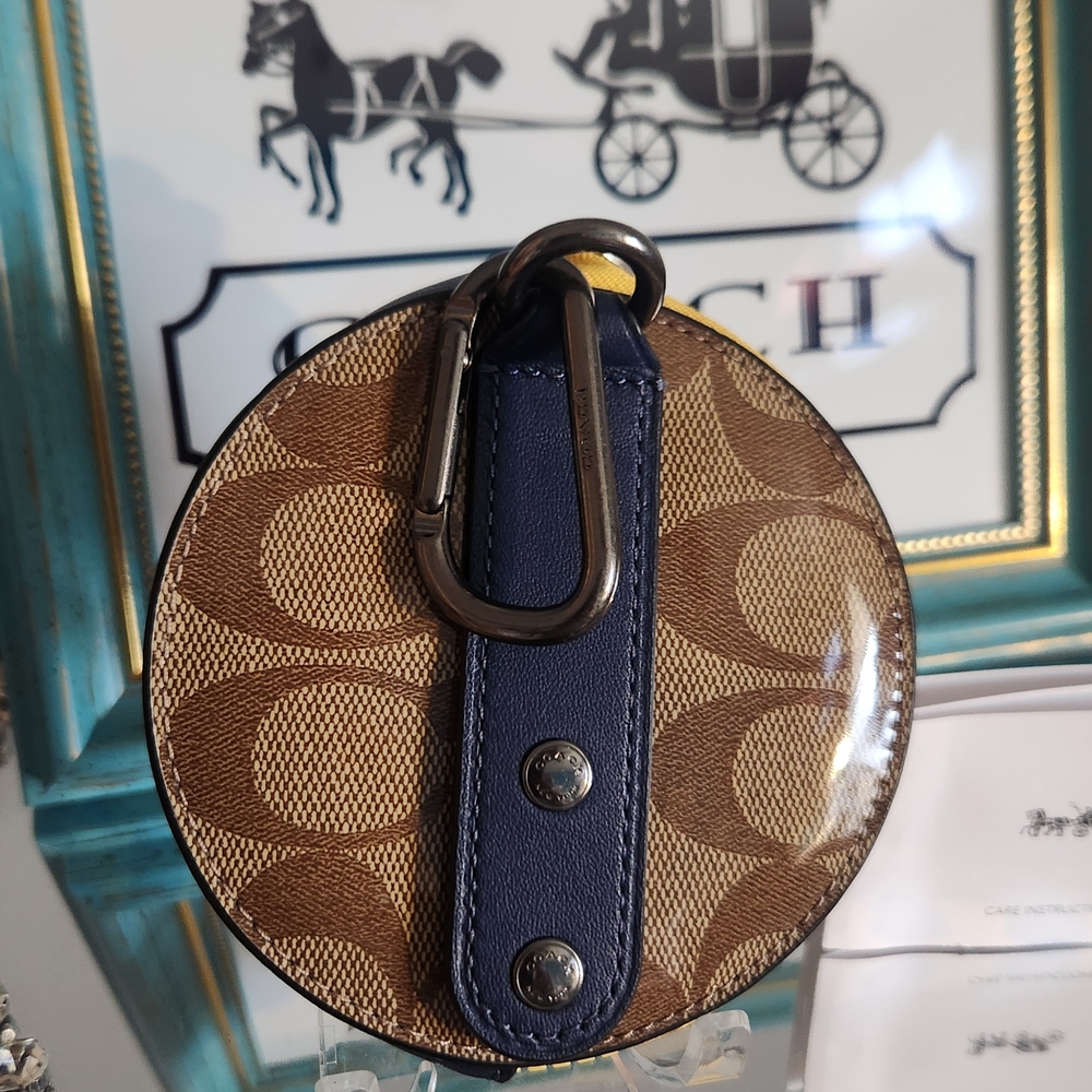 Coach Brown & Tan Signature Round Crossbody Coin Purse - Picture 5 of 7